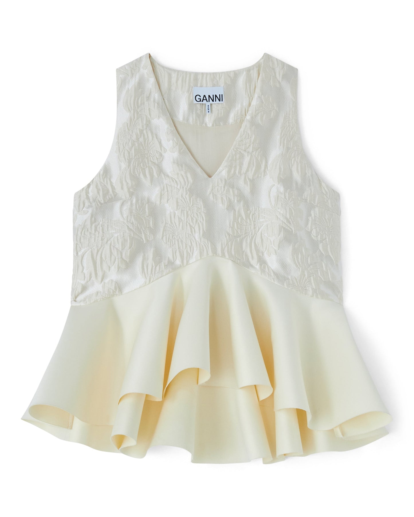 Ganni Satin Cloque Sleeveless Peplum Blouse