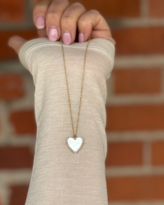 Mother of Pearl Pave Heart Necklace