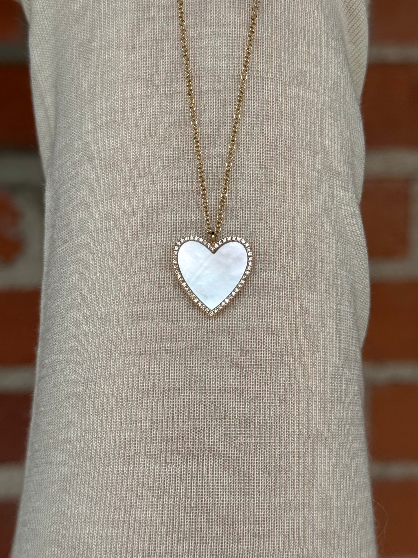 Mother of Pearl Pave Heart Necklace