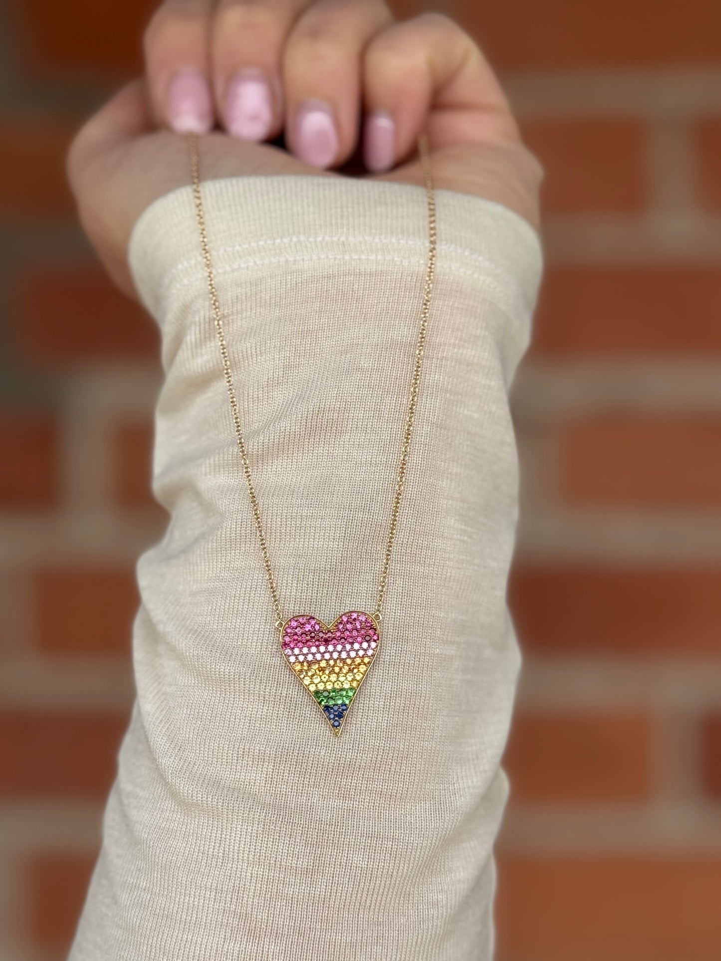 Rainbow Sapphire Pave Heart Necklace