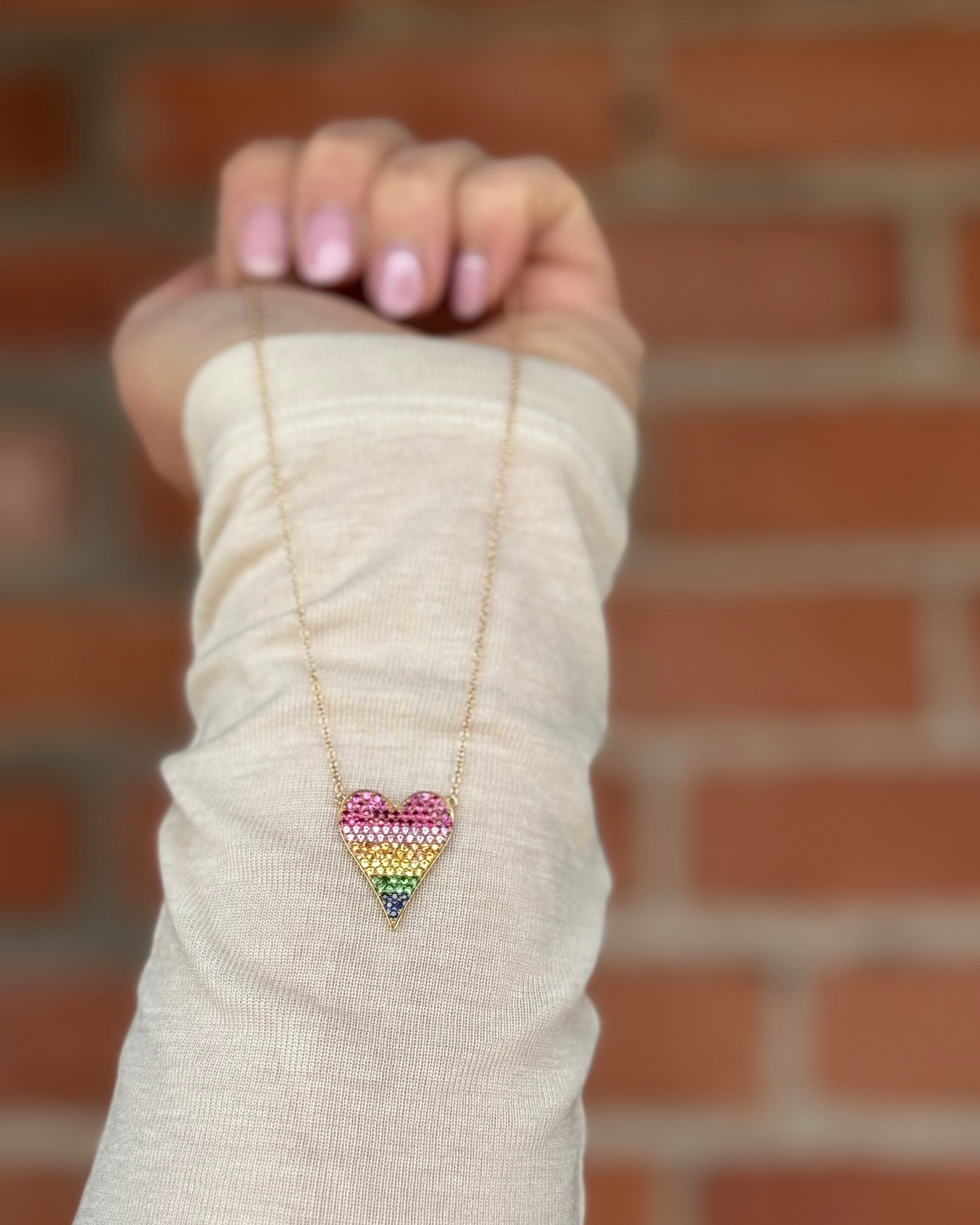 Rainbow Sapphire Pave Heart Necklace