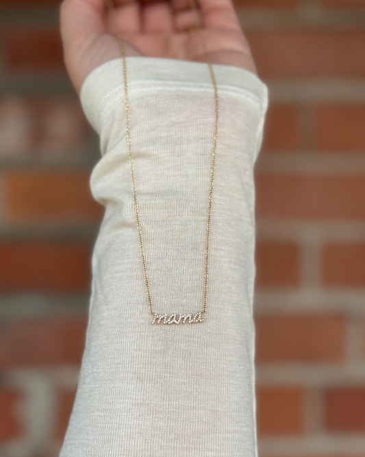 Diamond Pave Horizontal Mama Necklace