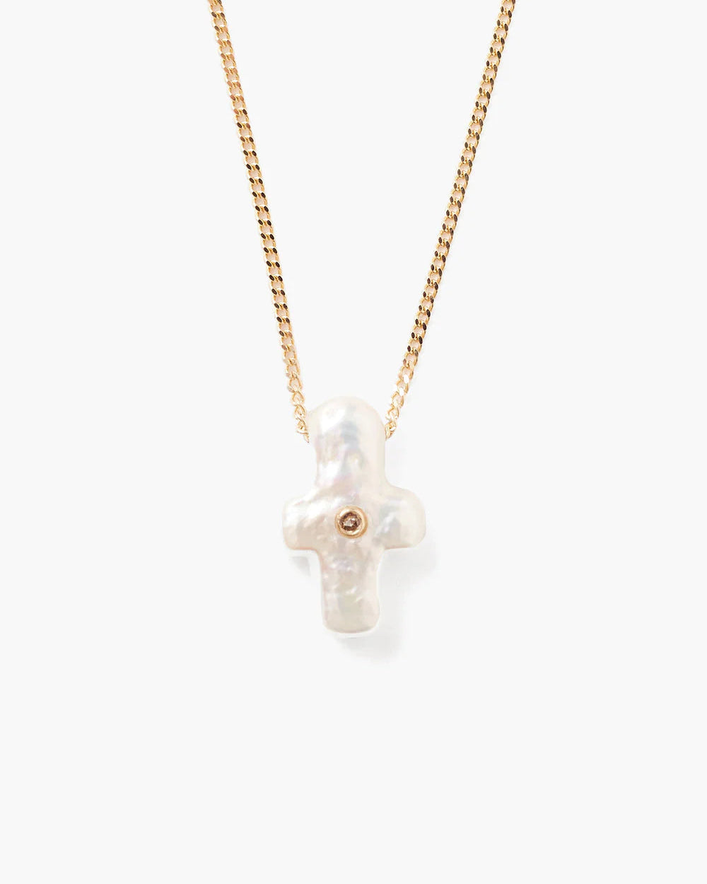 Chan Luu White Pearl Cross Necklace