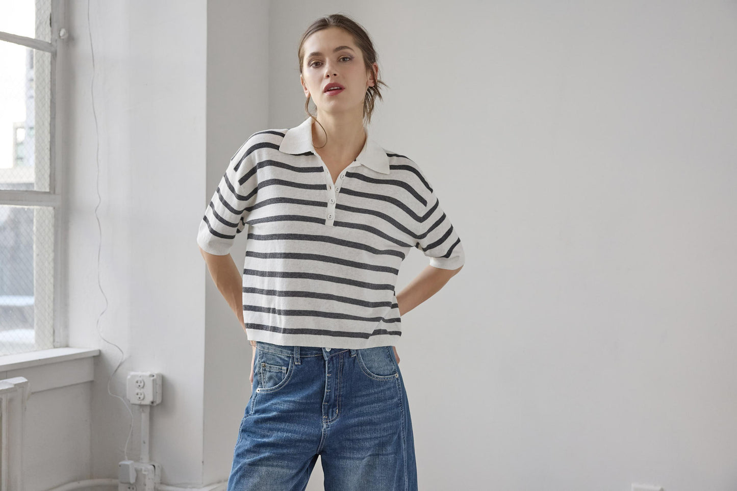 Lilla P Drop Shoulder Polo Neck Sweater