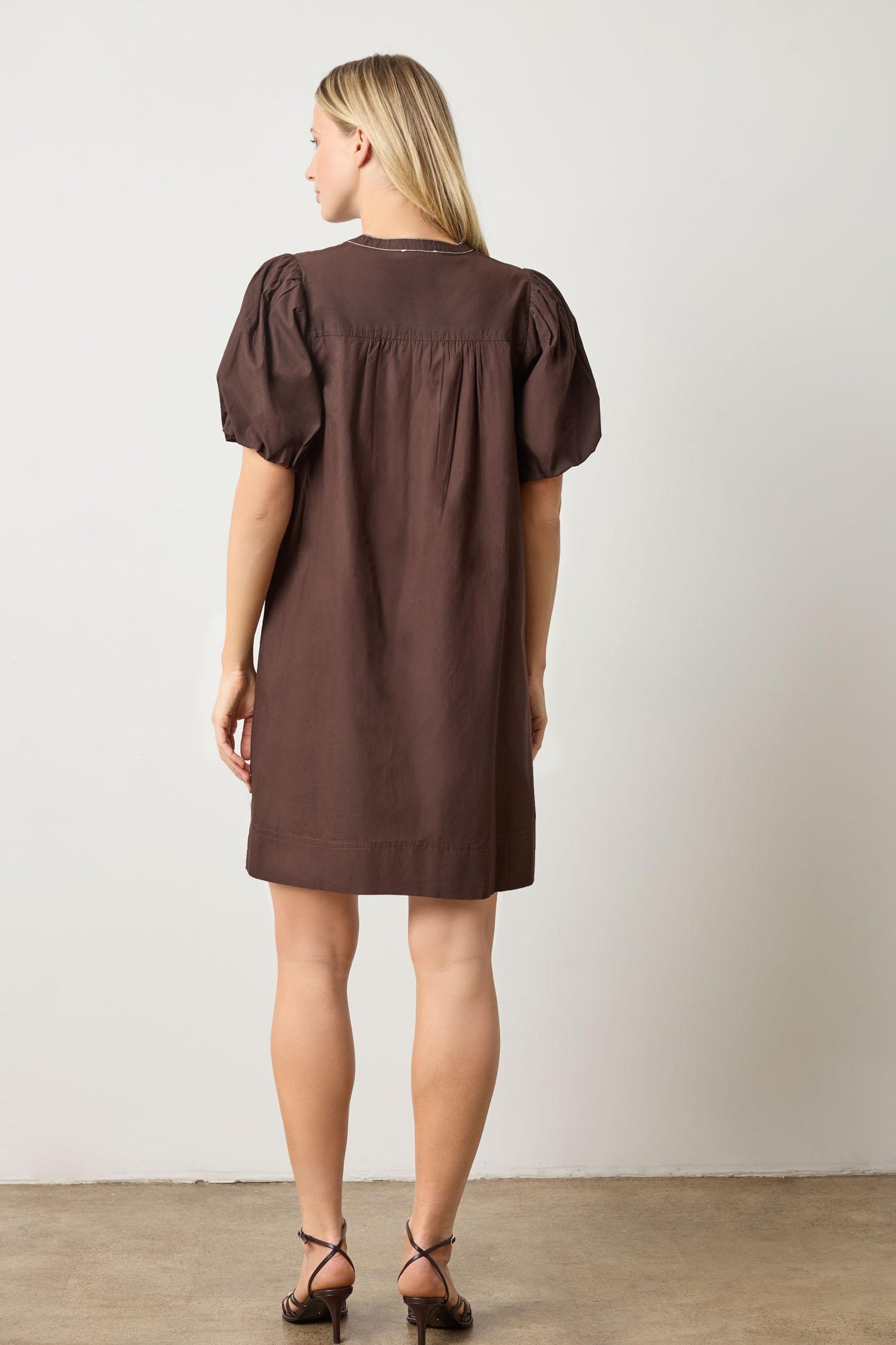 Lilla P Shirred Sleeve Split Neck Dress