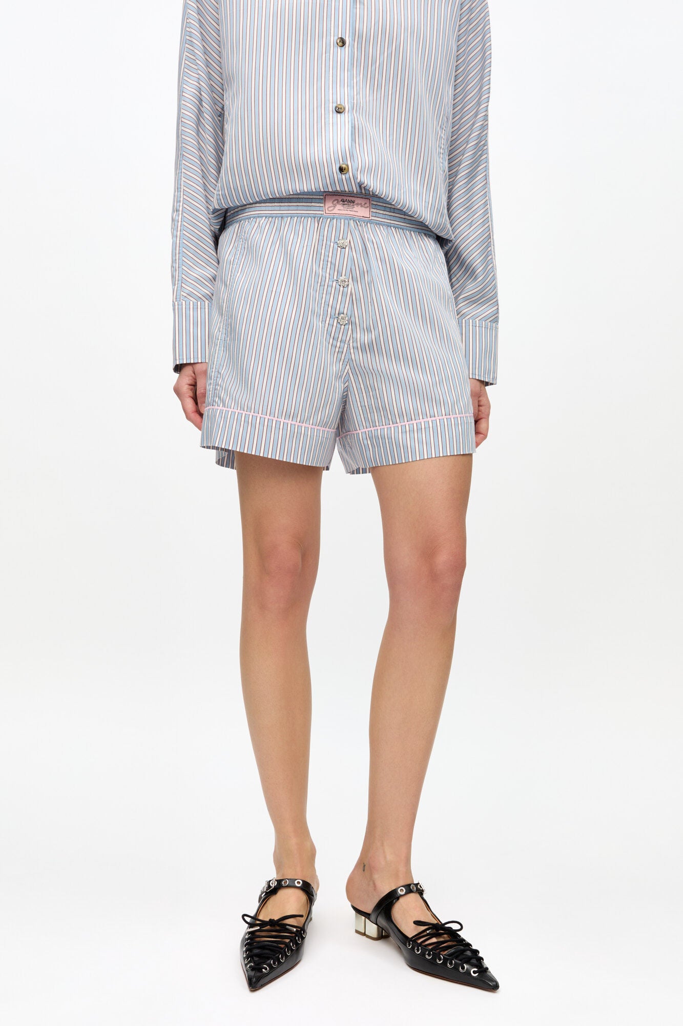 Ganni Yarn Dyed Stripe Elasticated Shorts