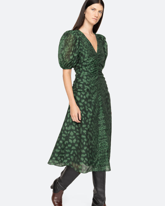 Sea Claude Print Puff SLV Midi Dress