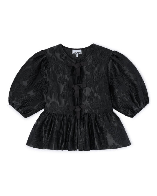 Ganni Satin Cloque Peplum Blouse
