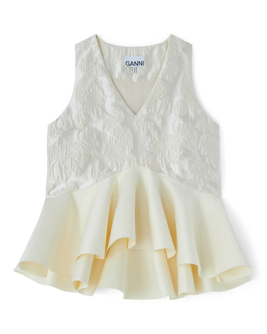 Ganni Satin Cloque Sleeveless Peplum Blouse