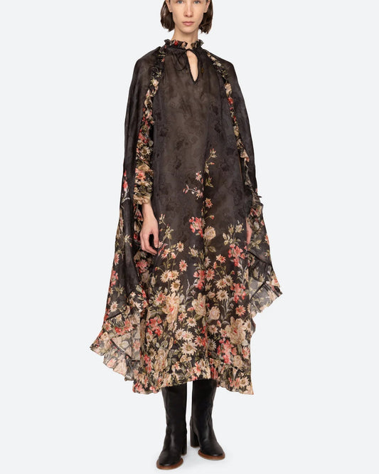 Sea Jolie Print Caped Midi Dress