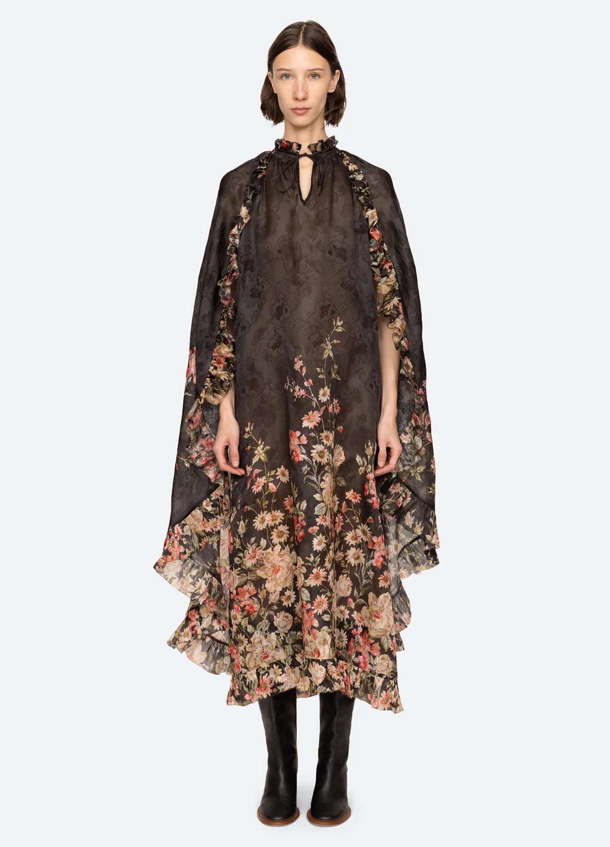 Sea Jolie Print Caped Midi Dress