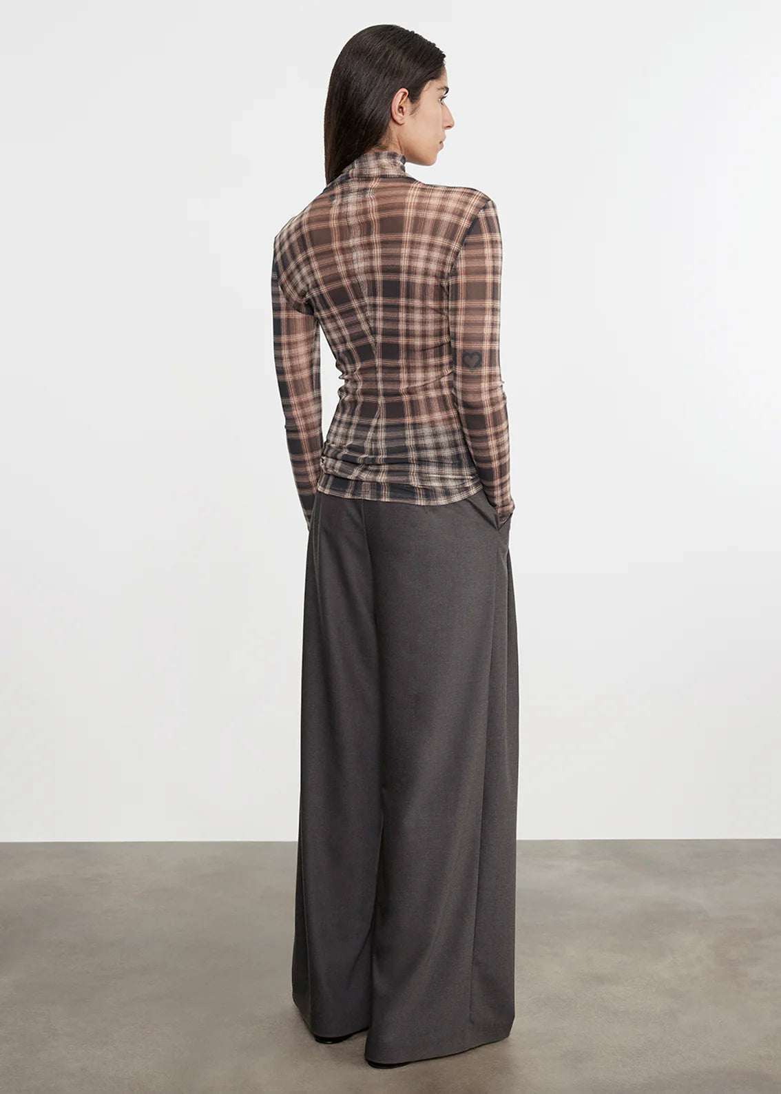 Enza Costa Plaid Mesh L/S Turtleneck