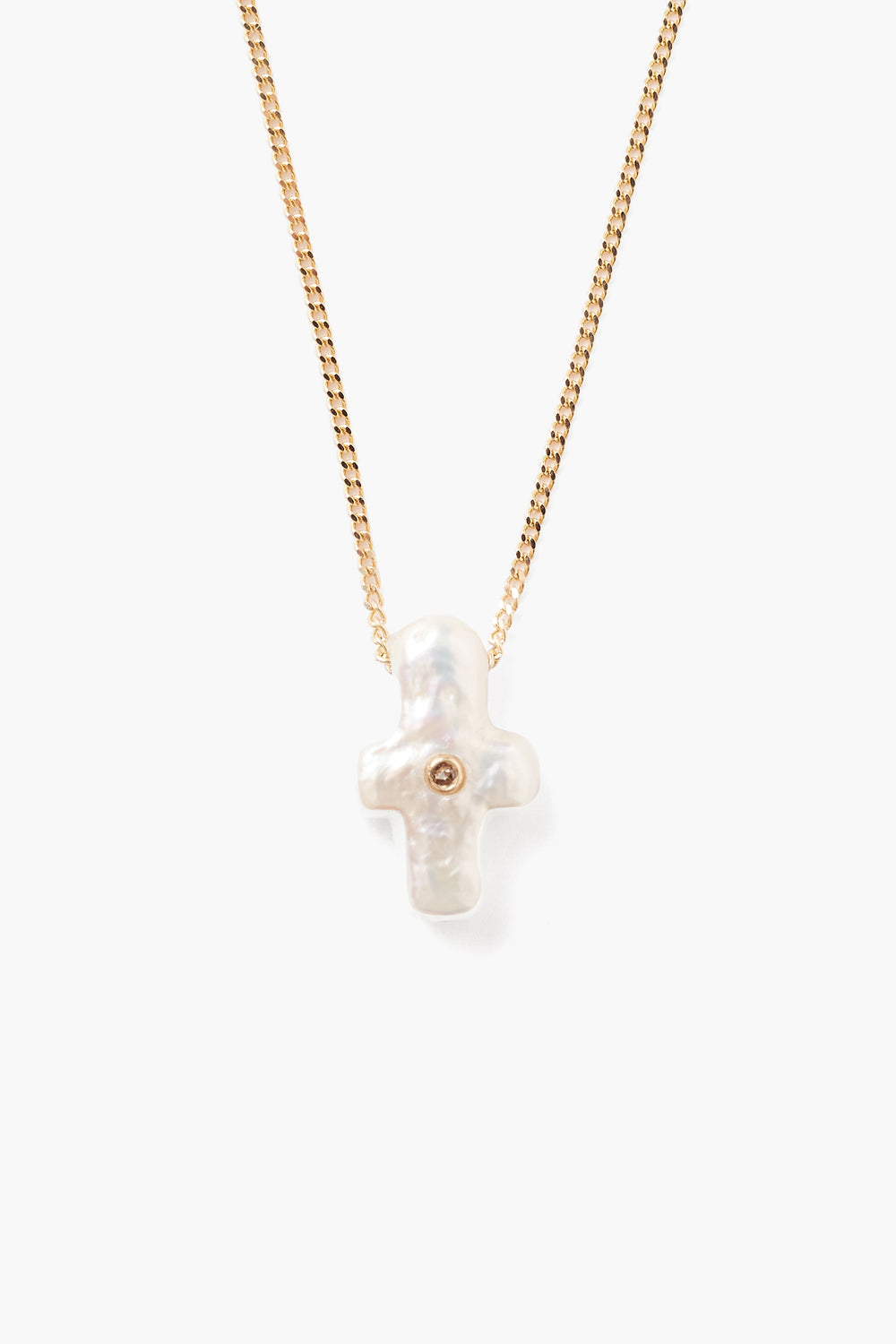 Chan Luu White Pearl Cross Necklace