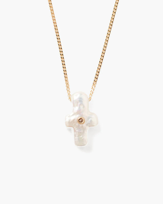 Chan Luu White Pearl Cross Necklace