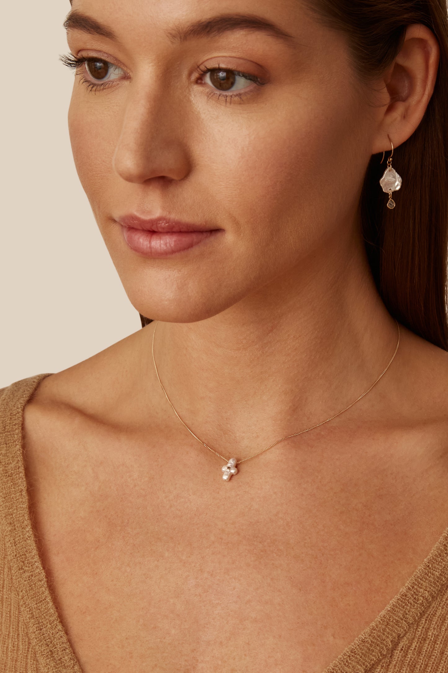 Chan Luu White Pearl Cross Necklace