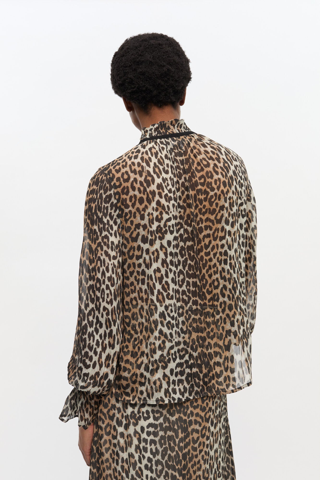 Ganni Leopard Print Chiffon Tie String Shirt