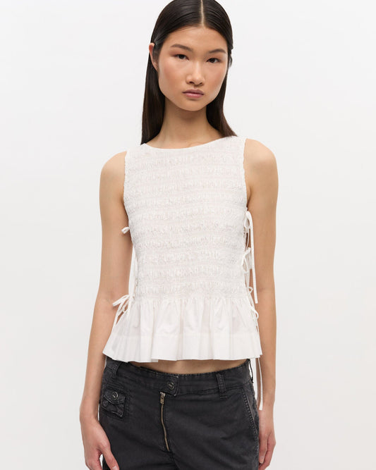 Ganni Cotton Poplin Smock Tie String Top