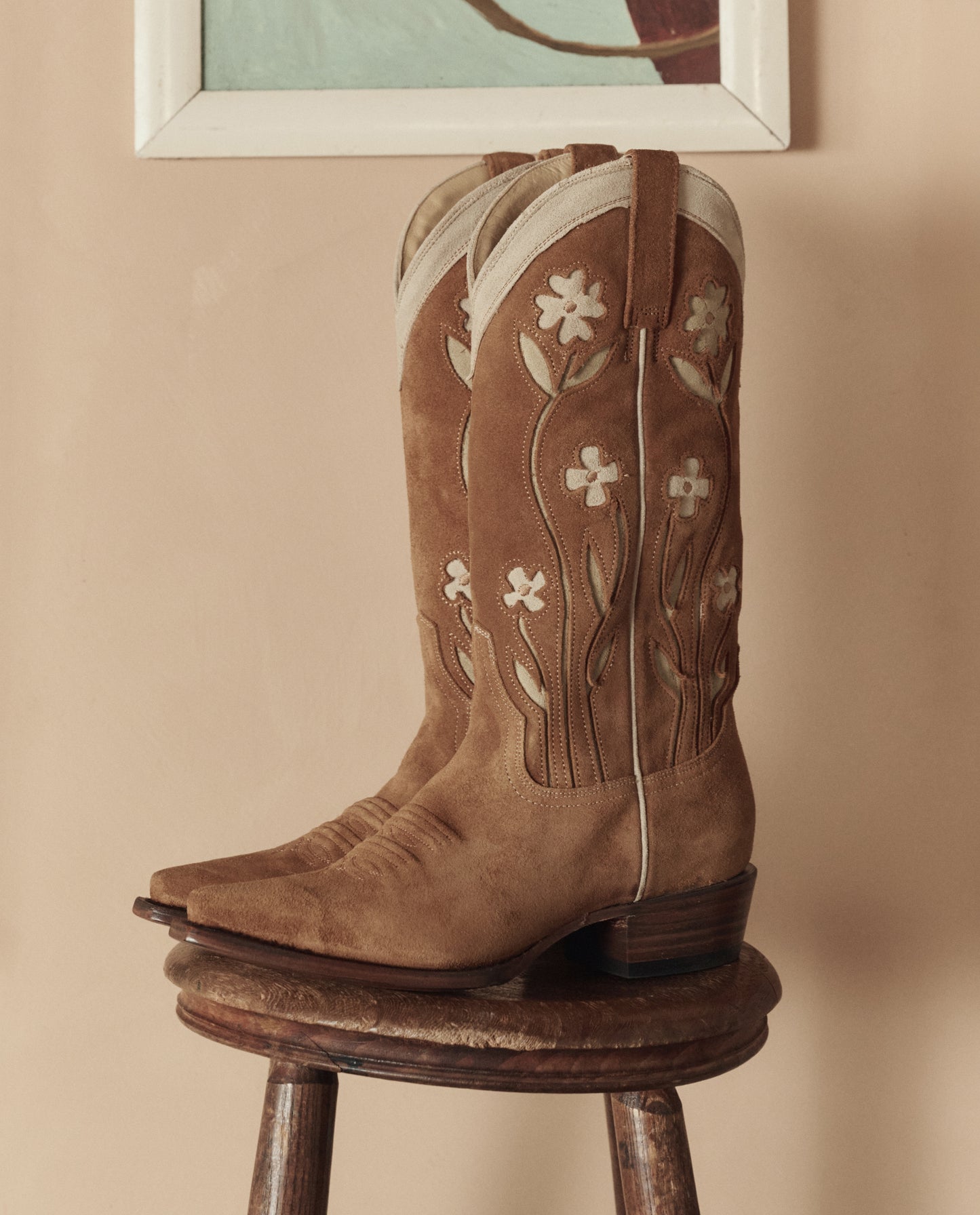 The Great The Cowboy Boot - Tan Suede Floral