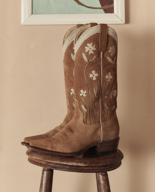 The Great The Cowboy Boot - Tan Suede Floral